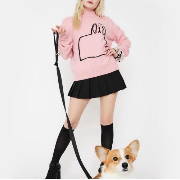 Lazy Oaf Pink Dog Print Mock Neck Sweater - Picture 2 of 12